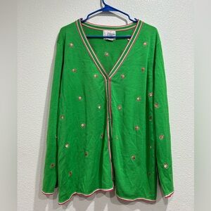 Quacker Factory 1x Pink Bees Green Ladies Sweater Cardigan  Silk Blend St. Pat